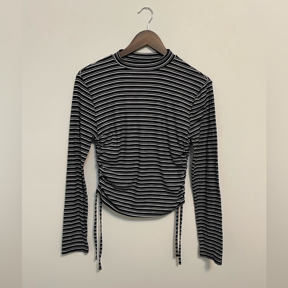 Long Sleeve Striped Top with Adjustable Side Ruching
